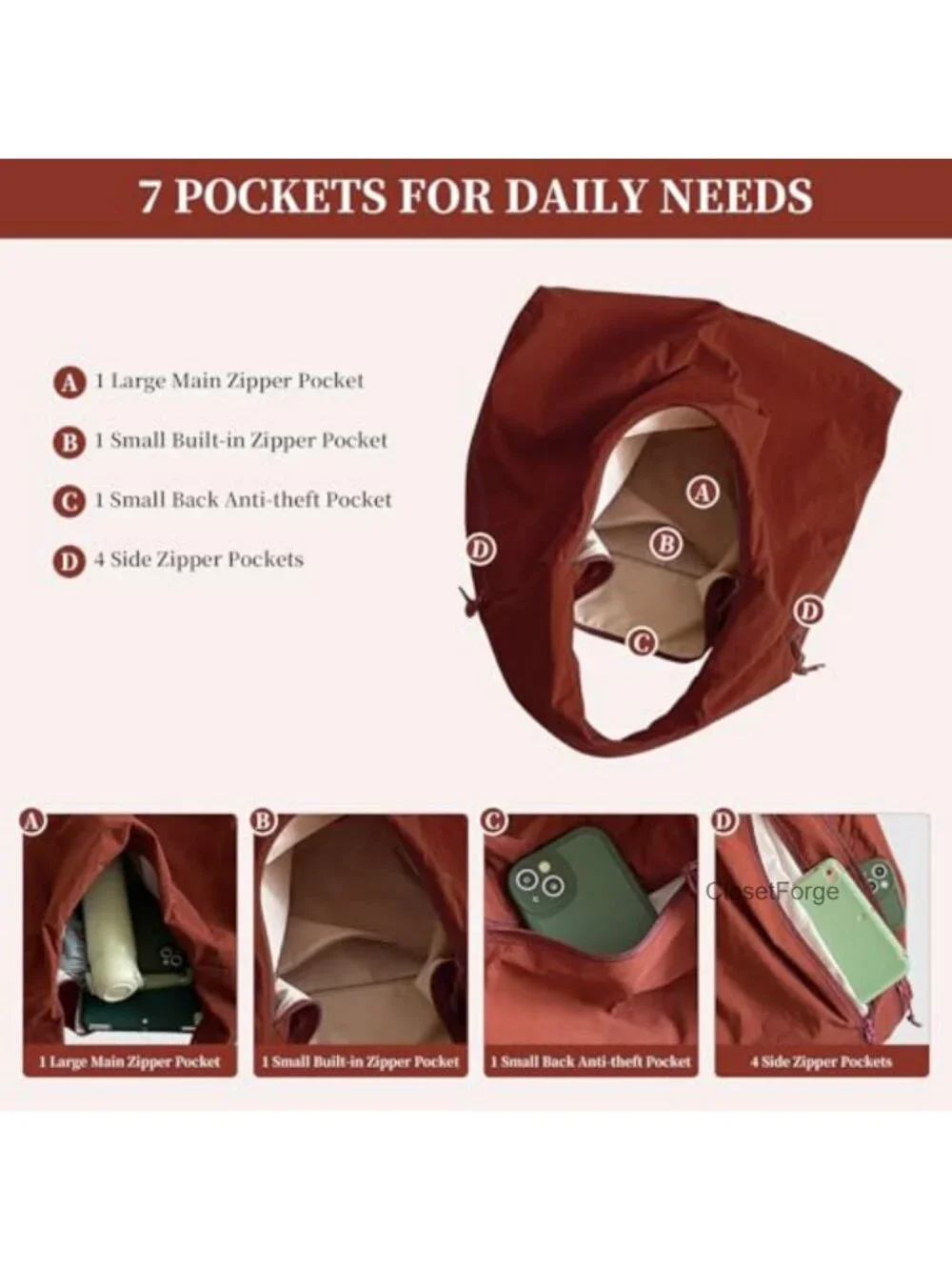 Slouchy Nylon Hobo Bag for Women Large Tote Shoulder Travel Gym Beach